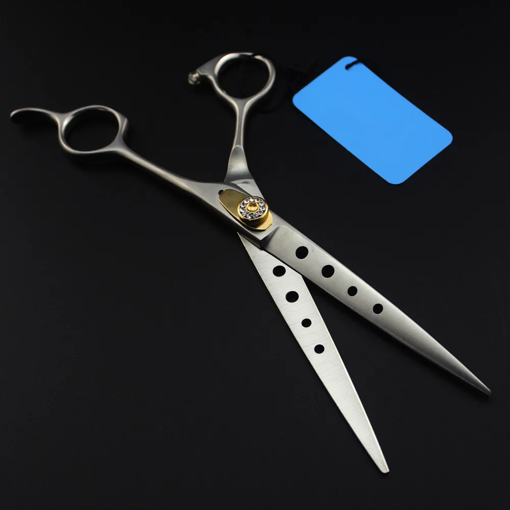 Professional Japan 440c 7 7.5 8 '' Pet dog grooming Hole hair scissors Cutting barber Pet haircut shears Hairdressing scissors