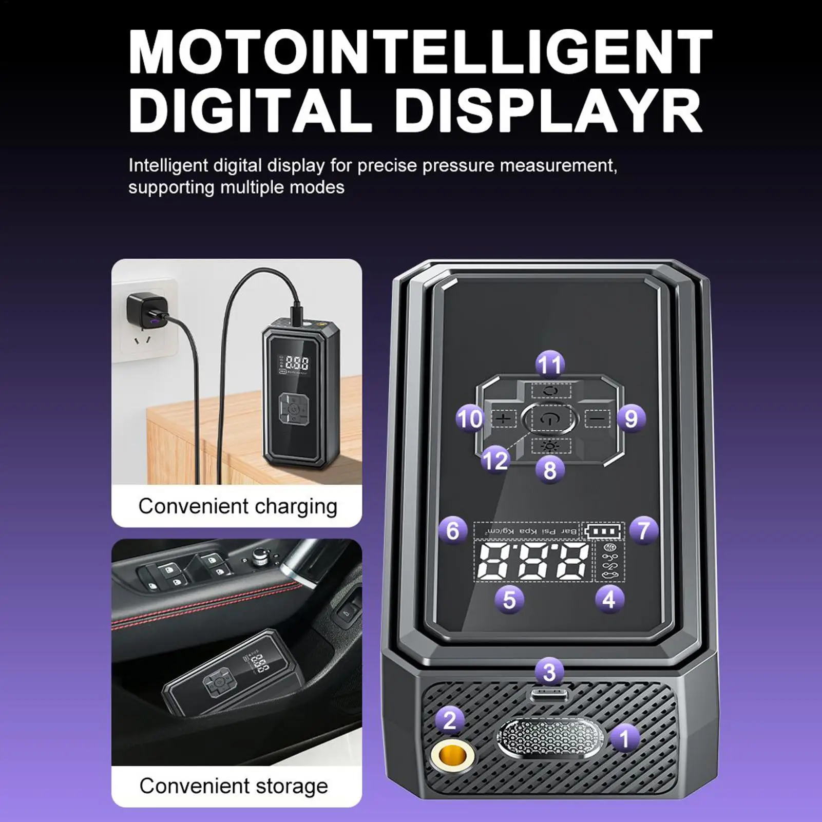 

Car Air Pump Cordless Auto-Stop With Lights Car Tire Air Pump Portable Inflator For Motorcycle Bike Ball Auto Inflatables