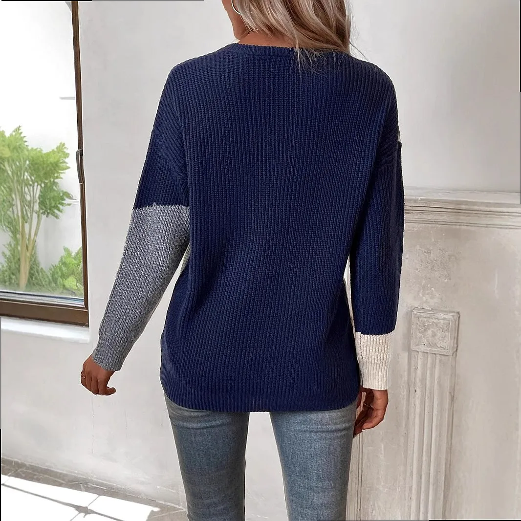Women's Color Block Pullover Sweater Loose Fit Knit Tops Casual Blouse Spring Summer Knitwear