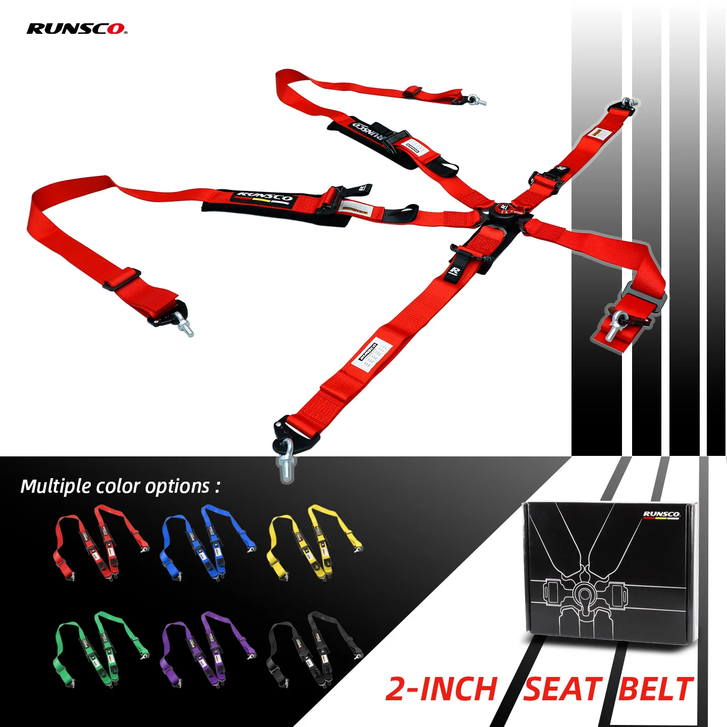 

Race Seat Belt Harness Adjustable Harness Safe Shoulder Strap 2Inch 5 Points with Shoulder Pads -Runsco