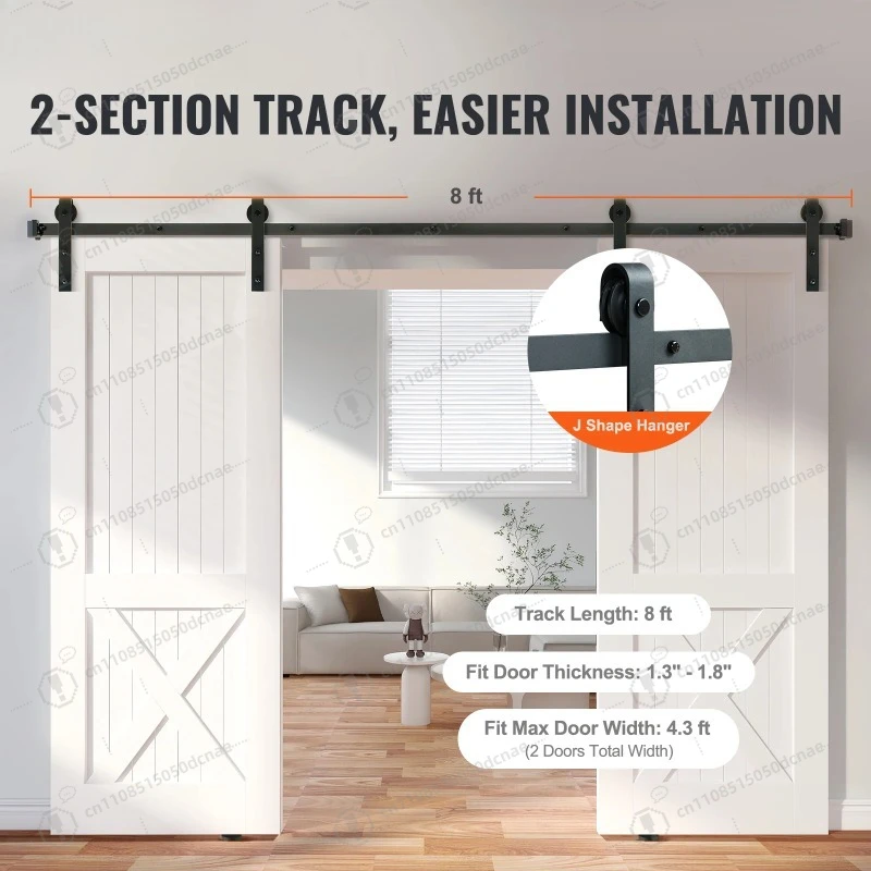 8 10FT Sliding Barn Door Hardware Kit 330LBS Heavy Duty Barn Door Track Kit for Double Doors with Smooth Silent Pulley