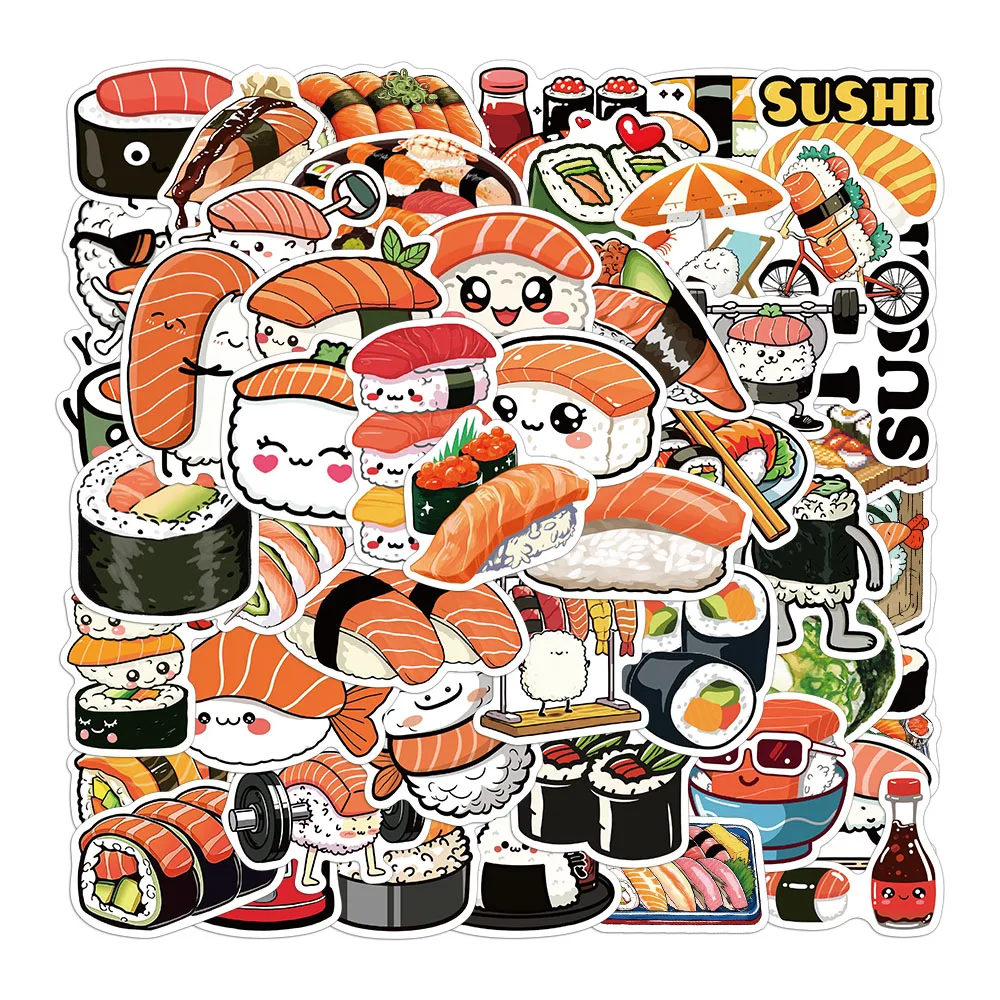 50PCS Creative ข้าวและผักม้วนซูชิครอบครัวสติกเกอร์ตกแต่งคู่มือวัสดุการ์ตูน DIY เคสโทรศัพท์สติกเกอร์