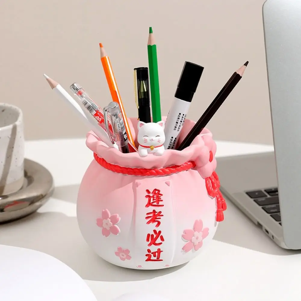 Kawaii Maneki Neko Lucky Bag Pen Holder Toast Cute Pencil Container Organizer Multifunction Desktop Storage Box Student