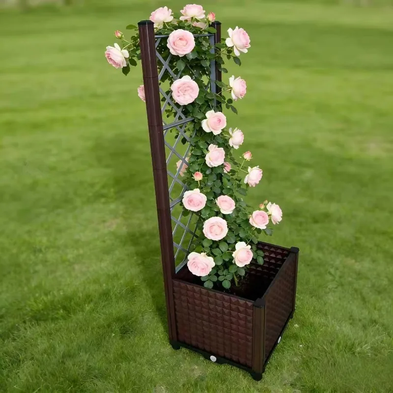 Square Recessed Plant Growing Box Attached Diamond Lattice Climbing Support Frame Outdoor Patio Vine Vertikal Cultivation Unit