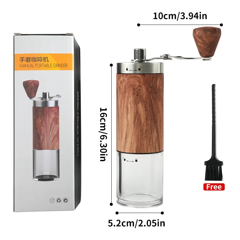 

Coffee Bean Manual Milling Crank Hand Wood Grain Stainless Steel Coffee Grinder Camping Home Portable Retractable Handle Grinder