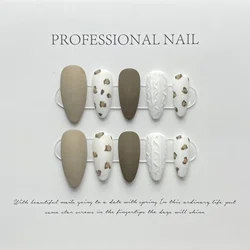 10Pcs Handmade Press on Nails Full Cover False Nails Gentle Leopard Print Design Artificial Wearable Autumn Manicure Nail Tips