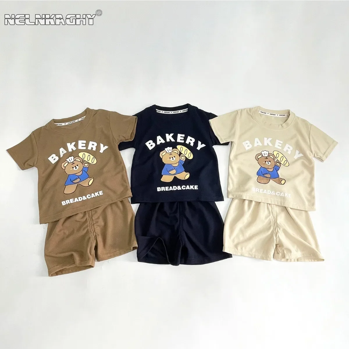 

2025 Summer New in Kids Baby Boys Cute Clothes Set 2pcs Children Cartoon Bear Letter Waffle T-shirts+Shorts Toddler 1-11Y