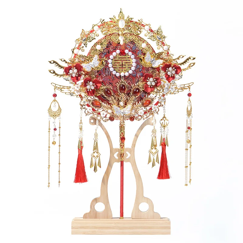 Chinese fan DIY hand-assembled bridal wedding masking fan heavy industry embroidery material finished product home decoration - Image 2
