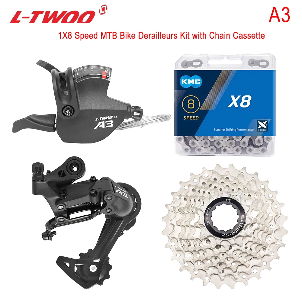 

LTWOO 1X8 Speed Groupset для MTB велосипеда, рычаг переключения передач, задний переключатель KMC, цепной солнечный кассетный костюм, комплект переключателей 25/28/32T