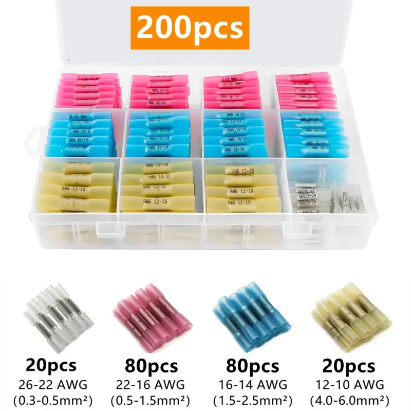 50-620pcs Heat Shrink Tube Butt Connector Butt Splice Insulated BHT0.5-5 Waterproof Electrical Welding Ring Wire Crimp Terminals