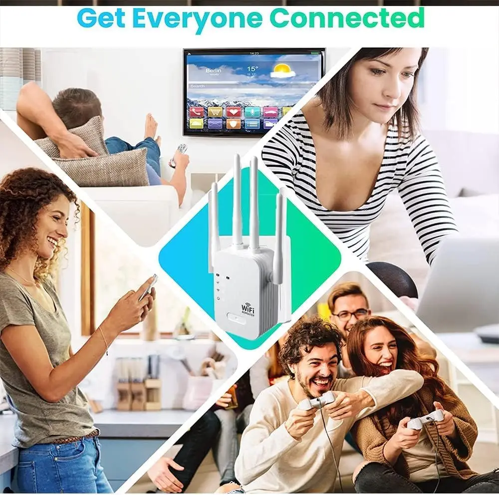 Dual band 2.45GHz wireless signal amplifier PIX-LINK 1200Mbps, built with 4 external antennas Strong Penetration Stable Speed