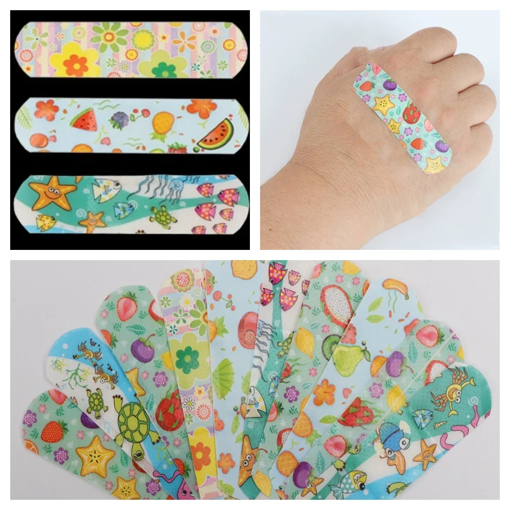 Piezas impermeable con estampado de animales para niños, pegatinas de ayuda para hemostasia, vendaje adhesivo, tiras para heridas, 100