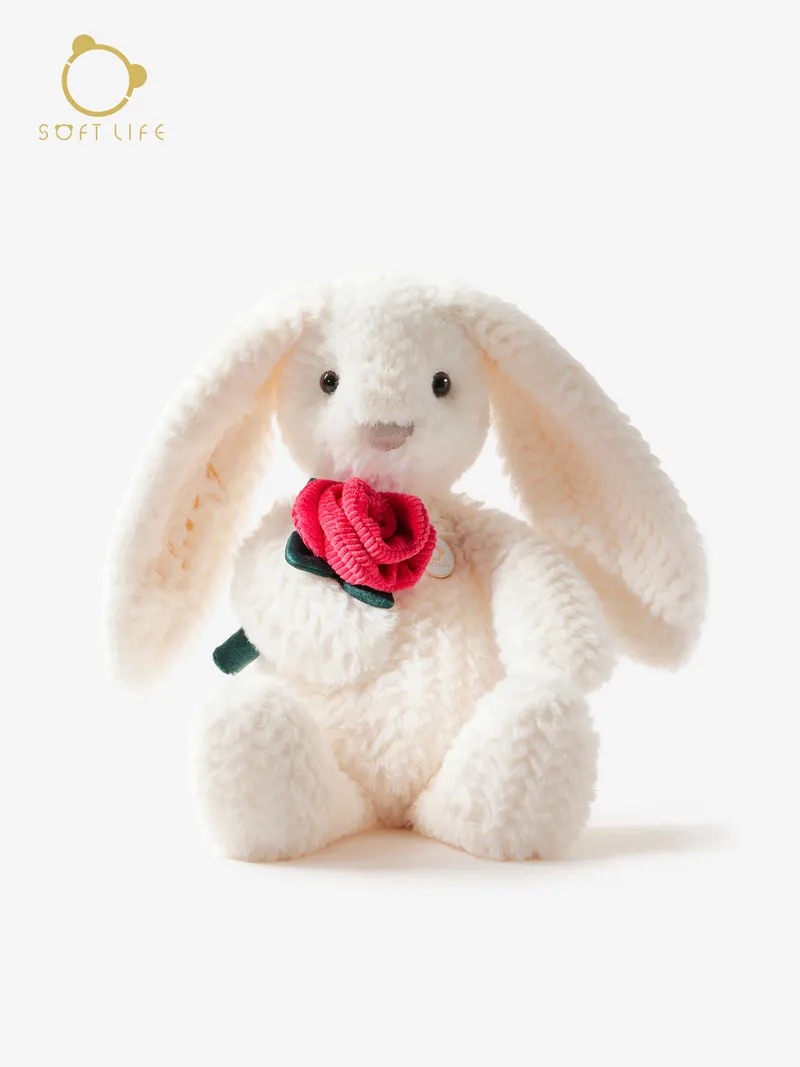 

Мягкая плюшевая кукла-кролик Soft Life ко Дню святого Валентина с вышивкой «I Love U» и розой — романтический подарок для девушки
