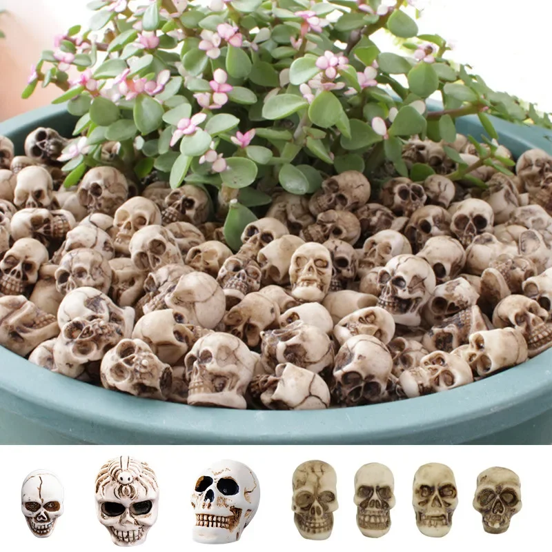 

20PCS Mini Skulls Halloween Decoration Miniature Figurines Skull Resin Home Decor Flower Pot Accessories Festival Decoration