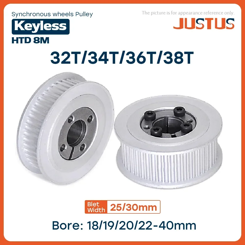 

HTD 8M 32T/34T/36T/38 Teeth Timing Pulley Keyless Bushing Bore 18/19/20/22/24/25/28/30/32/35/38/40mm for Belt Width 25/30mm