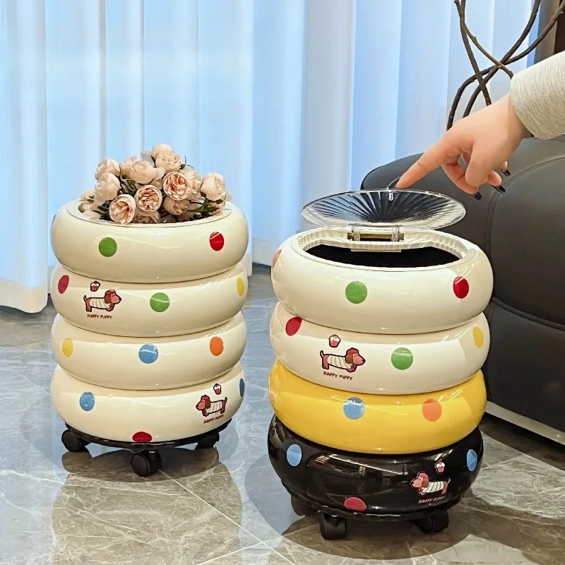 

2025 New Style Covered Trash Can, Colorful Home Garbage Bin, High-Aesthetic Paper Bucket, Living Room Odorless Dustbin
