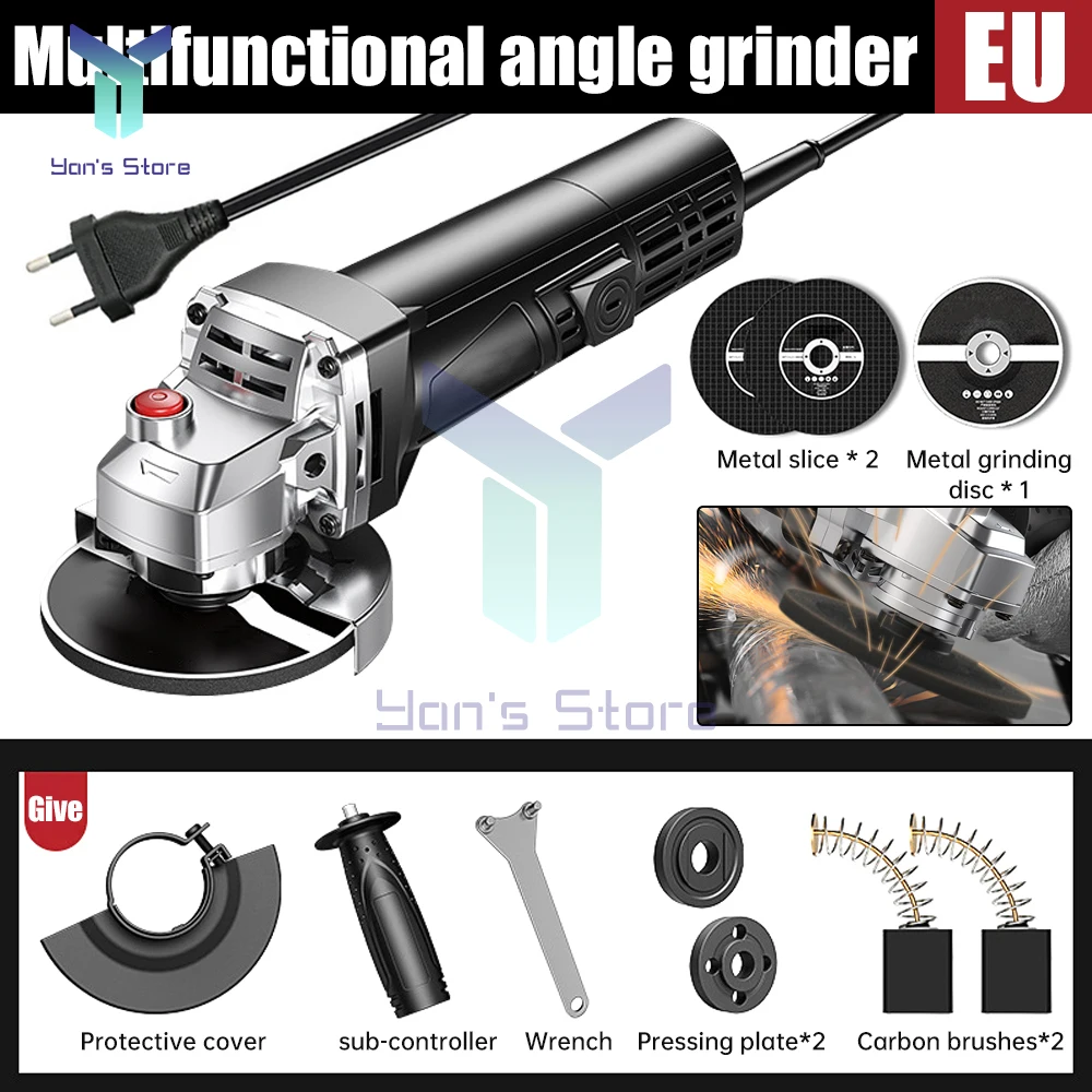 Electric Angle Grinder 12V Corded Grinding Machine 11000 rpm 100mm Diameter Electric Grinding Cutting Polishing Power Tool