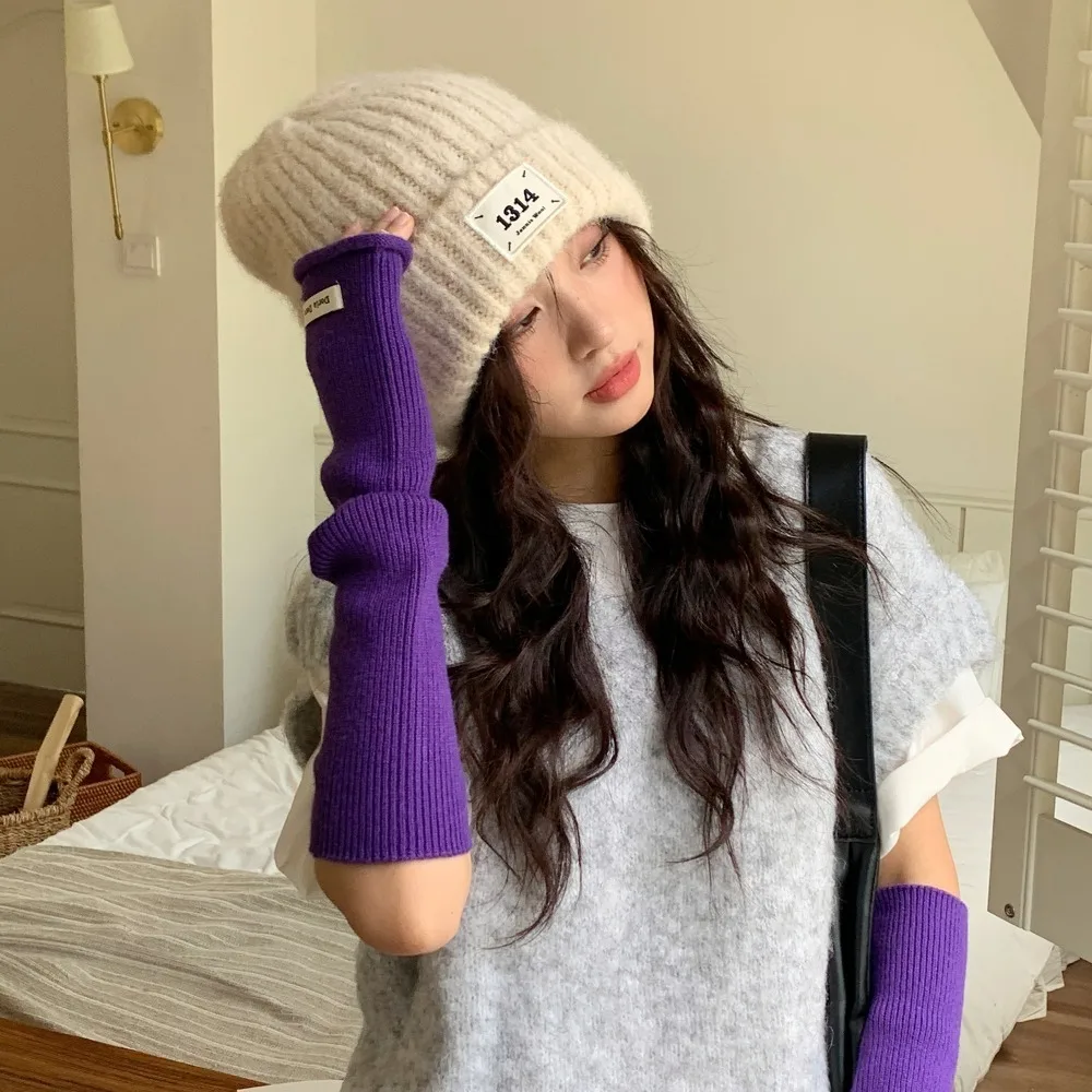 Maniche calde lavorate a maglia stile coreano tinta unita Y2k maniche lunghe senza dita guanti da braccio in lana con foro piccante per ragazza primavera