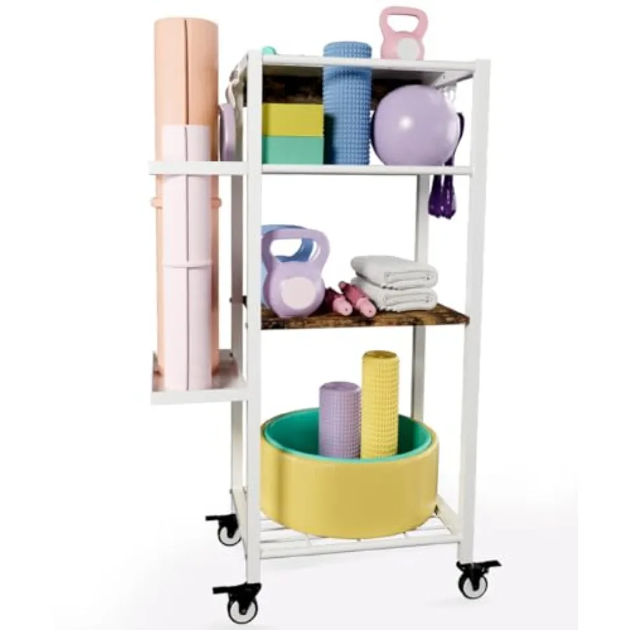 

Yoga Mat Storage Rack with Wheels 3 Tier Home Gym Workout Equipment Organizer for Dumbbells Kettlebells Foam Rollers