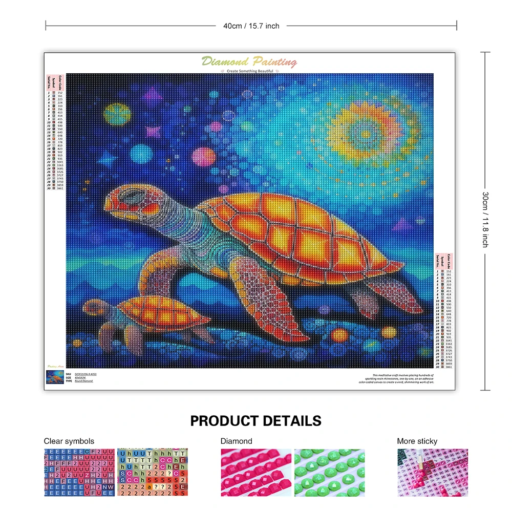 PhotoCustom Full Round Diamond Painting Abstract Turtle DIY 5D Diamond Embroidery Mosaic Art Kits For Adults Home Decoration NEW