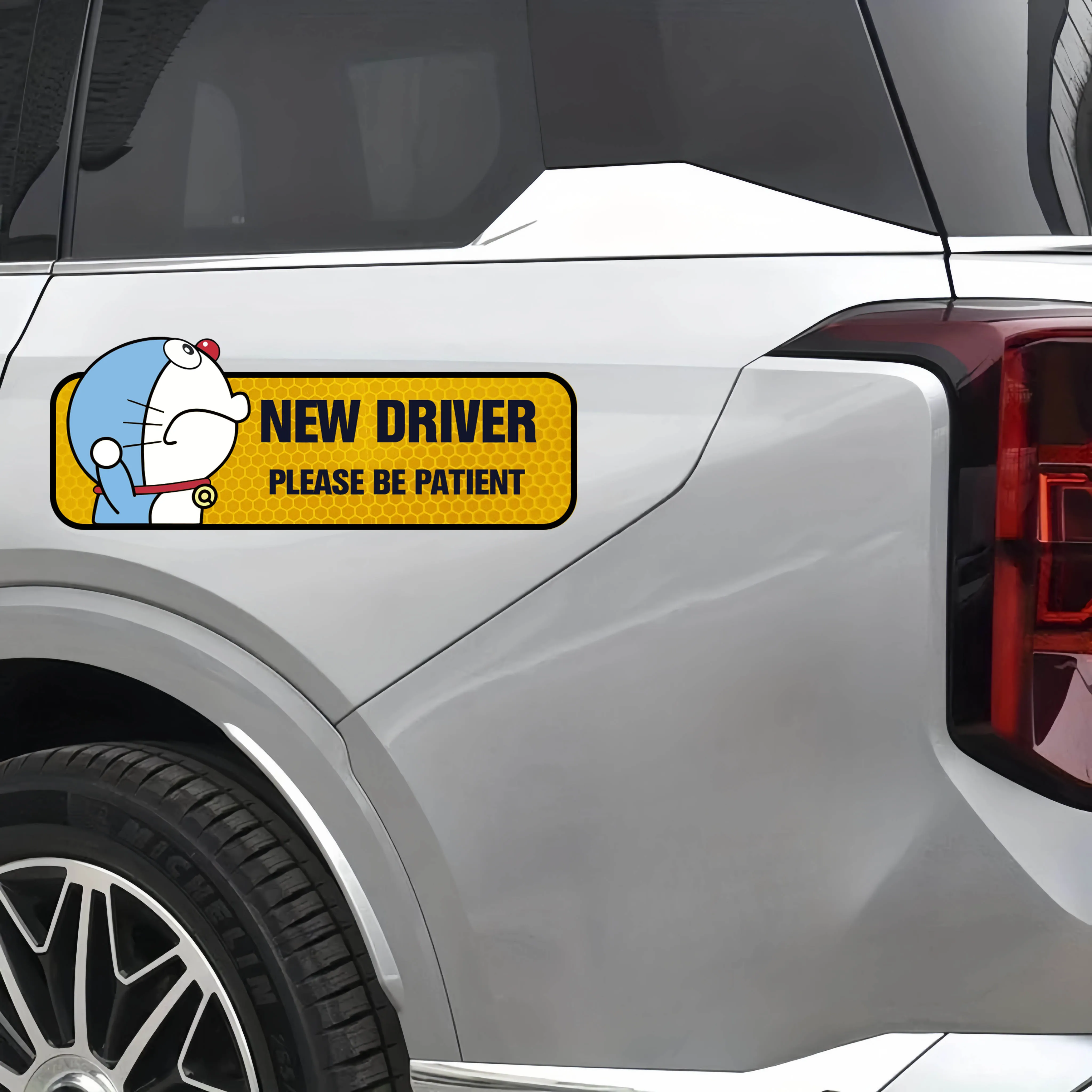 Curious Doraemon Reflective Car Sticker For Student Drivers, Car Warning Sticker For Novice Drivers