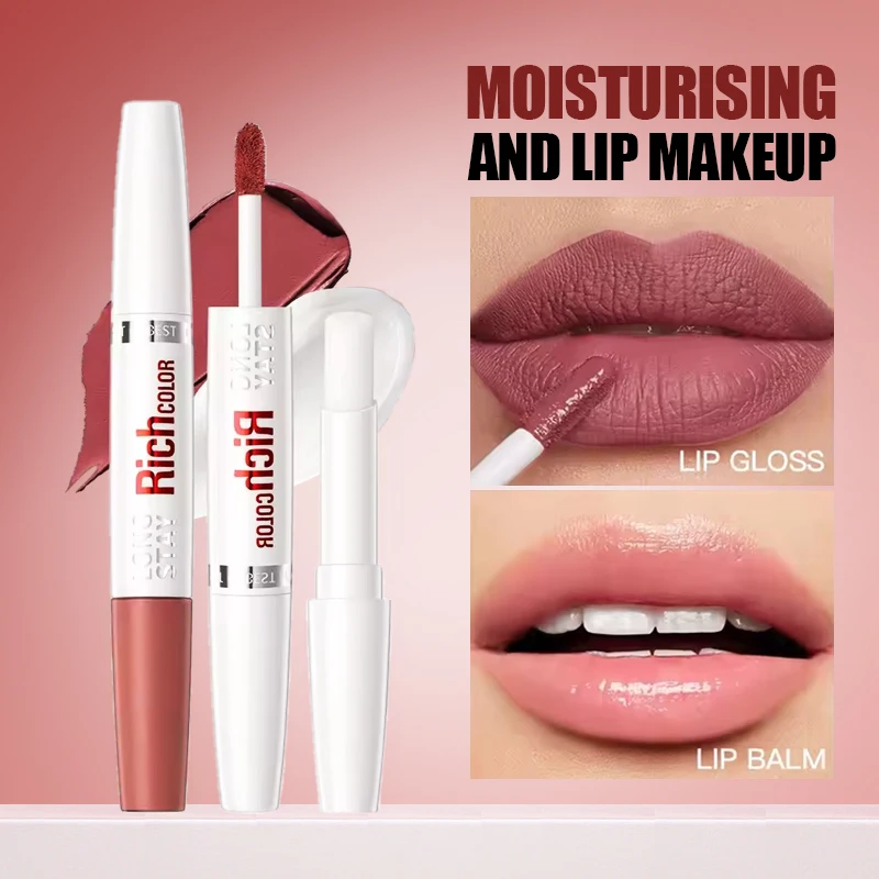 

8 colors waterproof double-ended lip gloss moisturizing hydrating non-stick cup not easy to fade long-lasting matte lip gloss