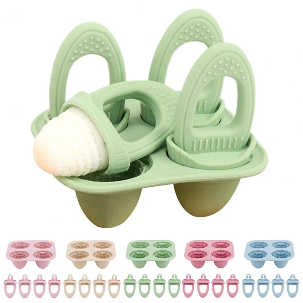 Baby Self-feeding Maker Baby Mold Baby Silicone Mold with Handles 4-cavity Mini Ice Cream Maker Teething Relief for Toddlers