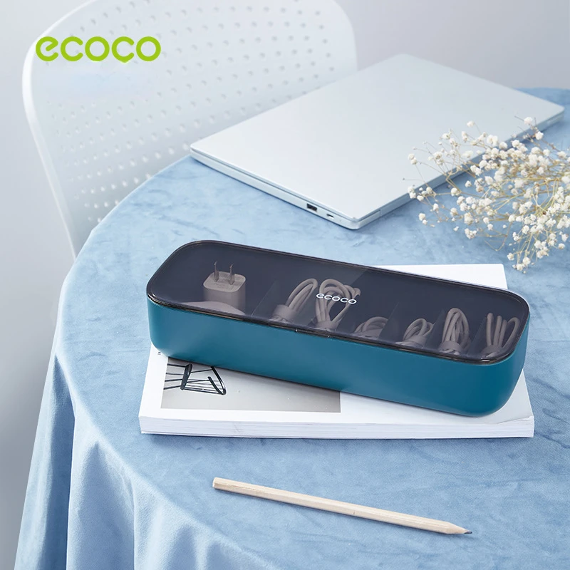 ECOCO Cable Storage Box Transparent Data Line Storage Container for Desk Stationery Multifunctional Headset Data Charging Line