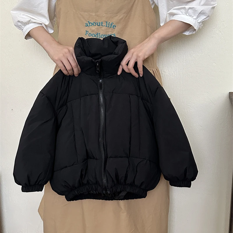Girls Jacket Girls Jacket Winter Solid Color Thick Warm Stand Collar Zipper Bread Jacket Autumn Girls Cotton Down Snow Clothes 4