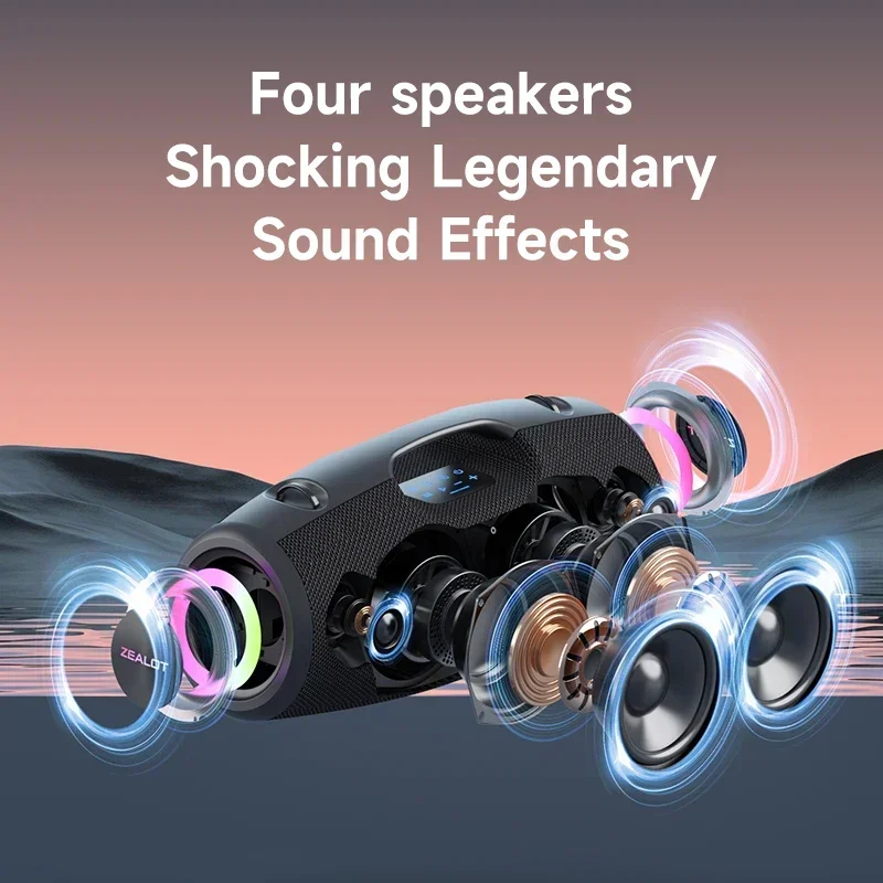 ZEALOT S78 100W Portable Outdoor Speaker IPX7 Waterproof Wireless Speakers with RGB Lights, Rich Bass Stereo Sound 12H Playtime