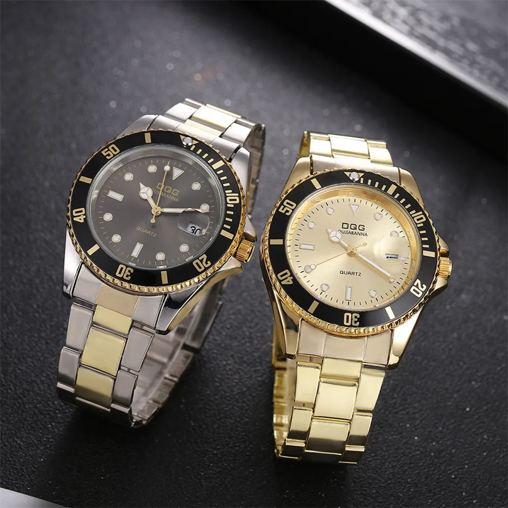 Reloj de pulsera de cuarzo para hombre, cronógrafo de acero inoxidable con esfera grande, sencillo, dorado, a la moda, para negocios