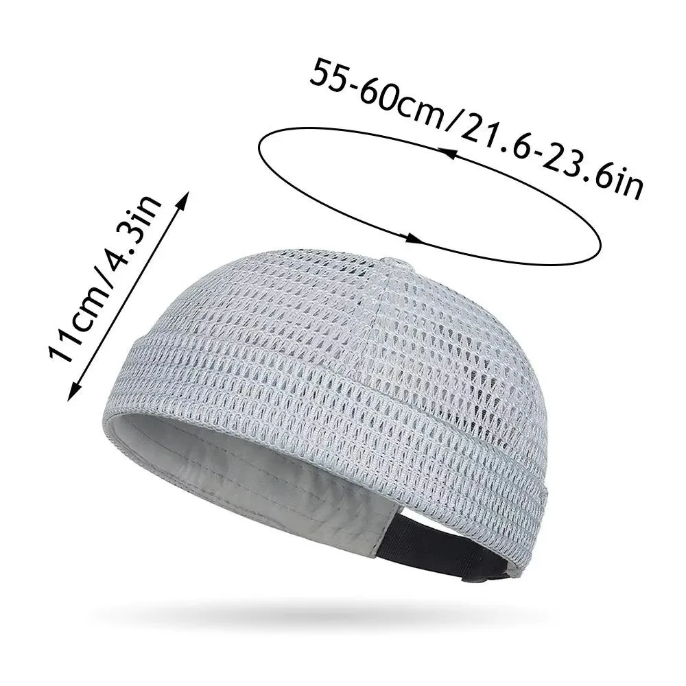 الصيف شبكة البطيخ الجلد قبعة Brimless خفيفة للغاية دوكر قبعة صغيرة تنفس قابل للتعديل قبعة هيب هوب بحار المالك قبعة