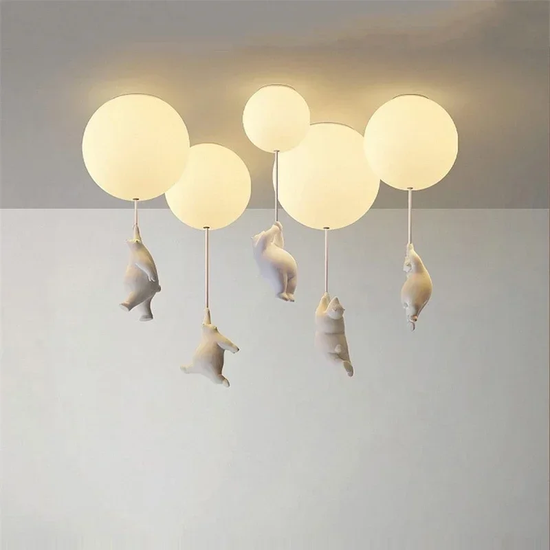 Indoor Modern Designer Cartoon Polar Bear Ceiling Lights Kids Hanging Lamp for Rooms Bedroom Lamp Children\'s Room Decor LED