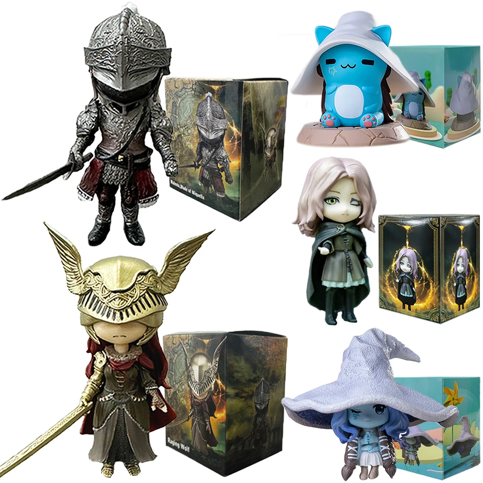 Elden Ring Gaming PVC Action Figure, Mini Rider Cat, Melina Malenia, O Meio-Lobo, Ornamentos Mágicos, Versão Q, Novo, 5Pcs