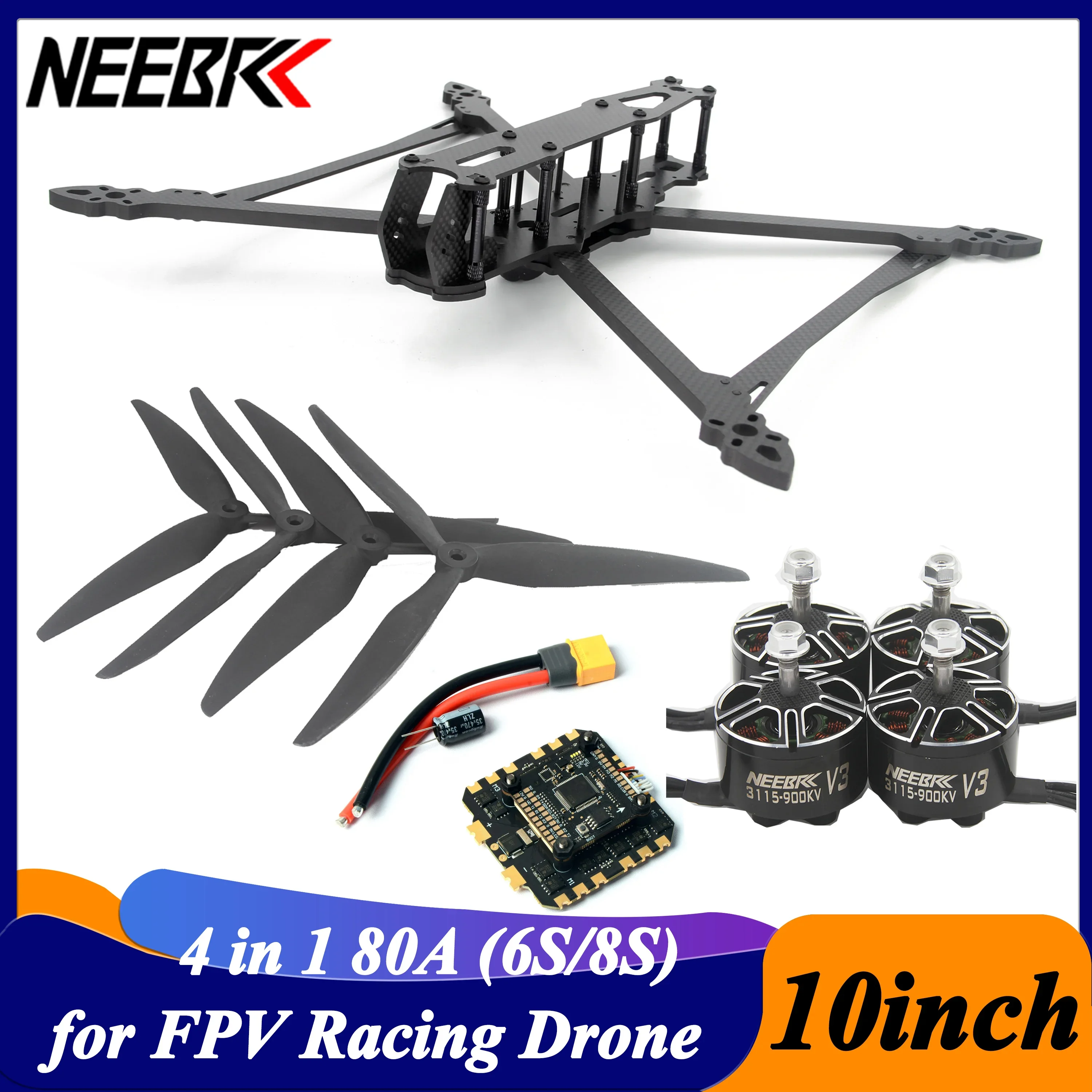 NEEBRC 10inch 427mm Frame Kit 3115 Motor Props F405 Flight Control 80A ESC for RC FPV Racing Drone Quadcopter Freestyle Parts