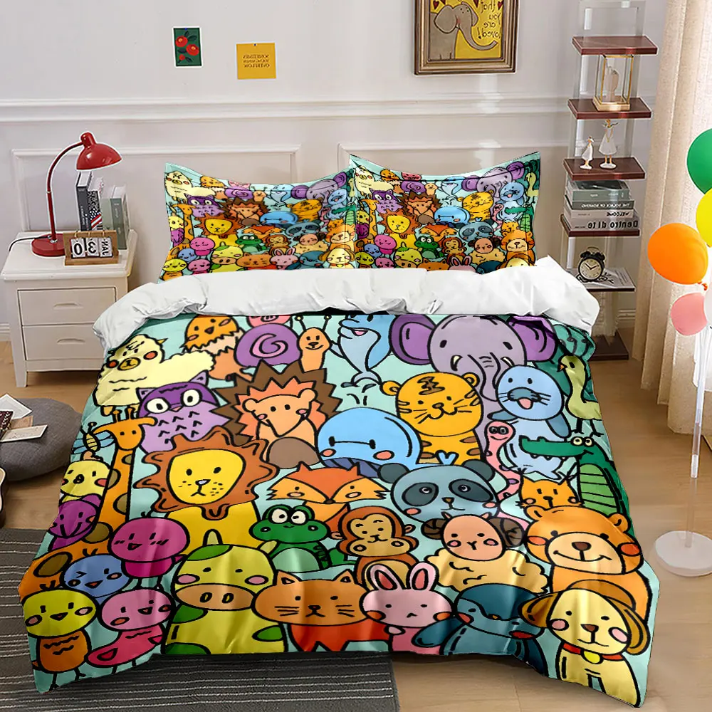 

Cute cartoon animal crowd Printed Duvet Cover Set 1 Duvet Cover+2 Pillowcase Multi Size Bedroom Bedding Decor Luxury gifts