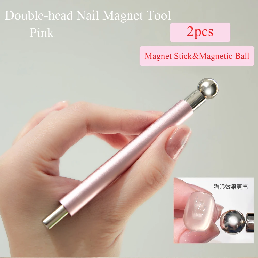  Glasperlen speziell für Katzenauge, rosa Nagel-Magnetstab, neu verbessertes Nagellack-Kleber-Magnetstab, Doppelkopf-Magnetwerkzeug