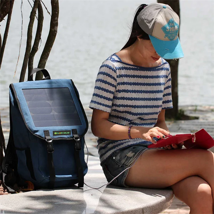 

Glory Solar Backpack Lightweight Army Green for Traveling and Camping with USB Power Bank for Phone Made in China