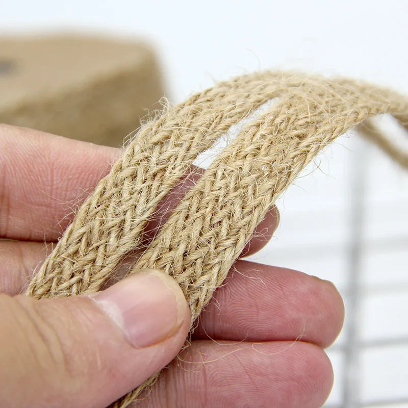 10M Nature Jute Braided Ribbon Flat Burlap Twine Hemp Cords DIY Crafts Wedding Party Decoration Sewing Vintage Ribbon Rope Craft