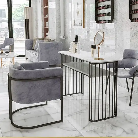 Double Manicure Modern Luxury Customized Beauty Salon Manicure Furniture Marble Nail Table