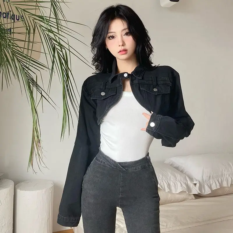 

Short Denim Jacket Chaquetas Para Mujer Shawl Top 90s Fairycore American Gyaru Acubi Alt Grunge Subcultural Streetwear Crop Coat