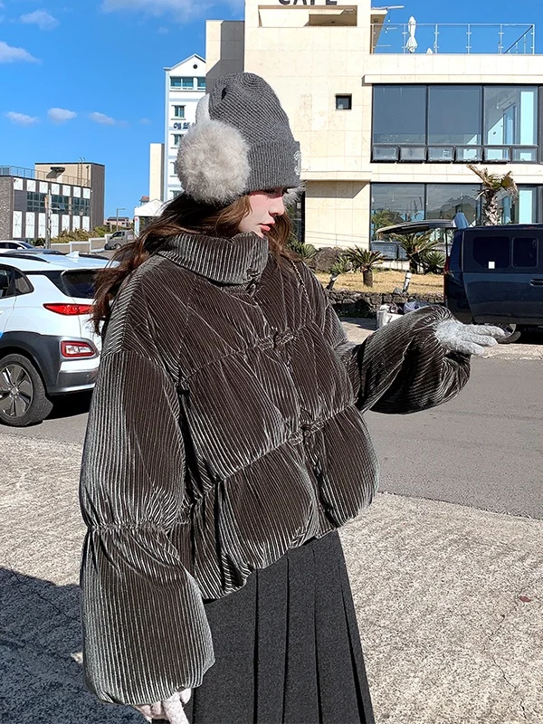   Manteau d'hiver décontracté ample en duvet de plumes blanc chaud pour femme, en velours, avec doublure en fourrure