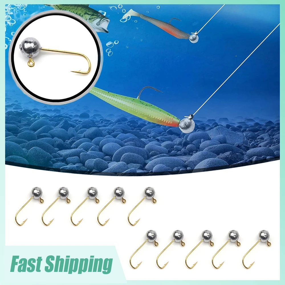 

10pcs Mini Fishing Bait Lead Head Hook 1g 2g 3g Fishing Round Ball Soft Lures Jig Head Hook Fishing Tackle Tool Accessories