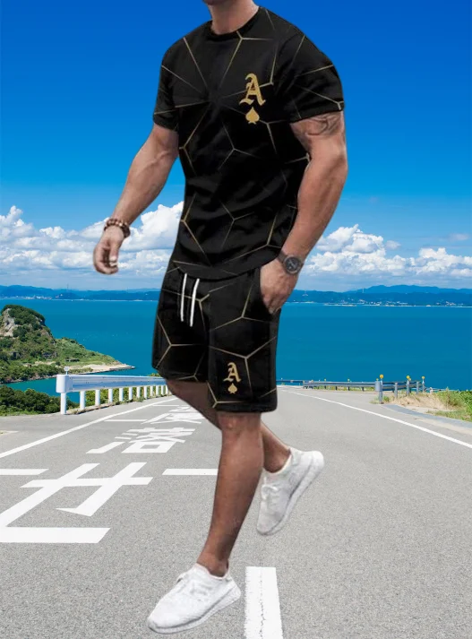 

Лето 2025 г., бестселлер, модный мужской костюм с короткими рукавами и животным принтом, повседневный и удобный простой уличный костюм