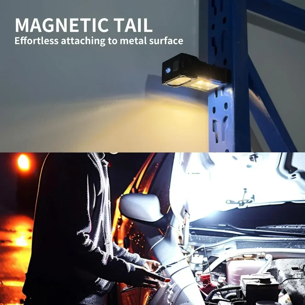 MINI USB wiederaufladbare LED-Taschenlampe, tragbare Arbeitsleuchte mit Magnet am Ende, superhelle Campinglaterne, seitliche COB-Notfall-Taschenlampe – Detail 2