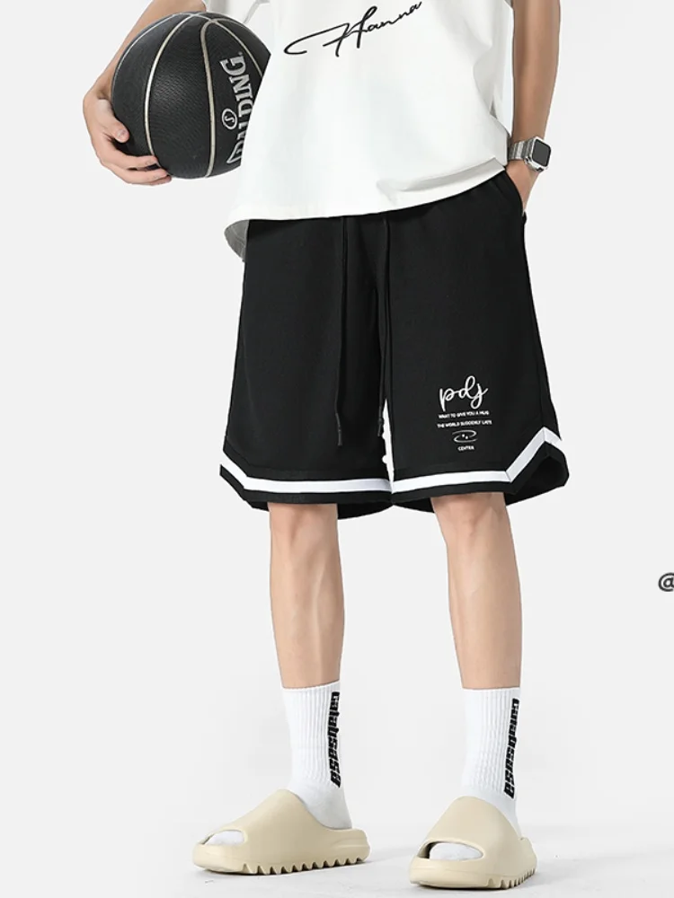 

Мужские спортивные брюки-шорты летние тонкие, длиной до колена, с буквенным принтом, в американском баскетбольном стиле, свободного кроя, дышащие