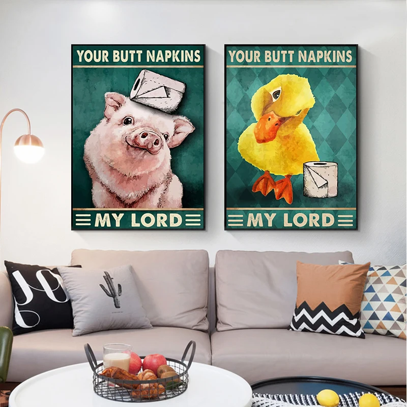 Your Butt Napki Posters Bathroom Funny Animal Bath Sign Canvas Painting Prints Cute Cat Quotes Wall Art Pictures Toilet WC Decor