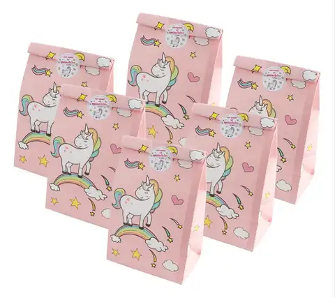 12 peças tema unicórnio personalizado fazer saco de papel kraft saco de comida de papel para suprimentos de festa