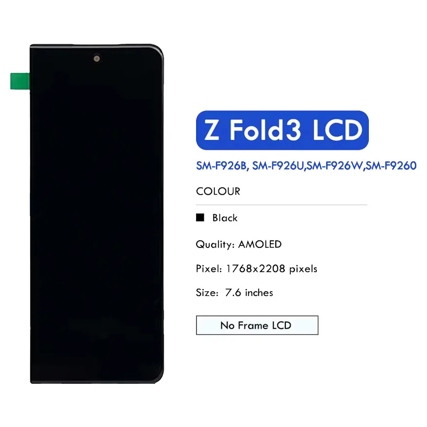AMOLED For Samsung Z Fold3 Z Fold 3 5G Display F9260 F926B F926U Pantalla Lcd Touch Panel Screen Digitizer Assembly