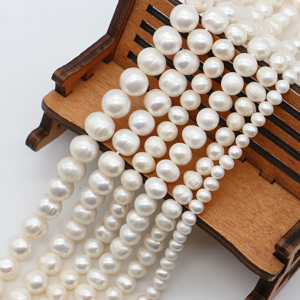

2-10mm Natural Non-Threaded Punch-Hole Pearls Loose Bead White Irregular Round Straight-Hole Fashion Jewelry Accessories 1Strand